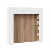 Шкаф навесной Порто 366 со стеллажами и декоративными панелями (Белый Жемчуг, Яблоня Беллуно, Белый софт)